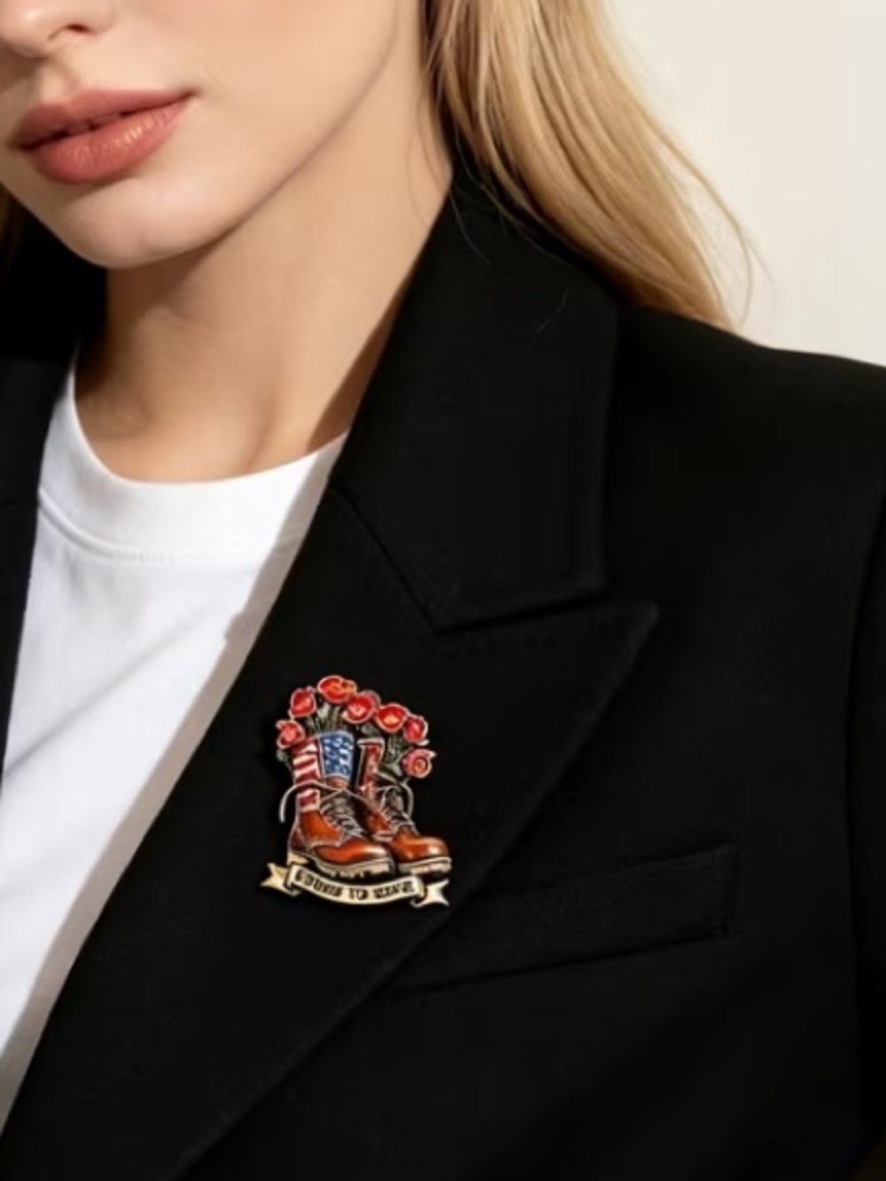 Proud to Serve Military Boots Enamel Brooch with Poppies - Picture 2 of 4